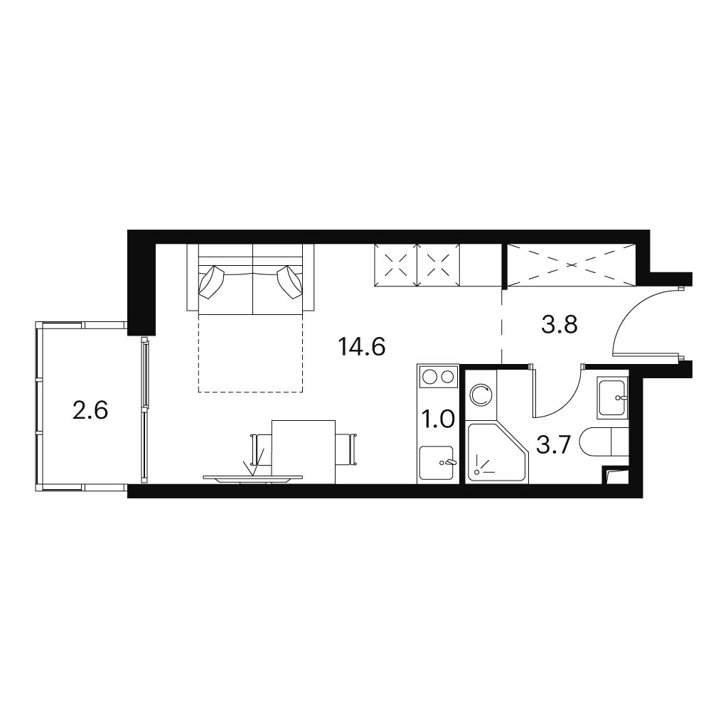 Планировка: студия, 25,7 м²