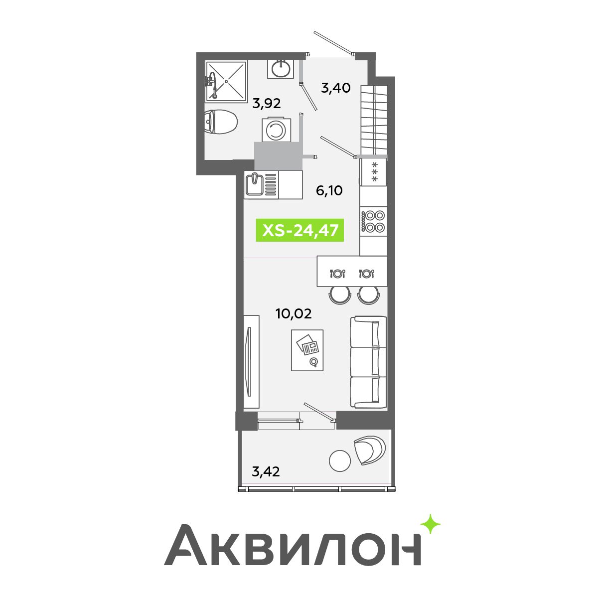 Планировка: студия, 24,5 м²