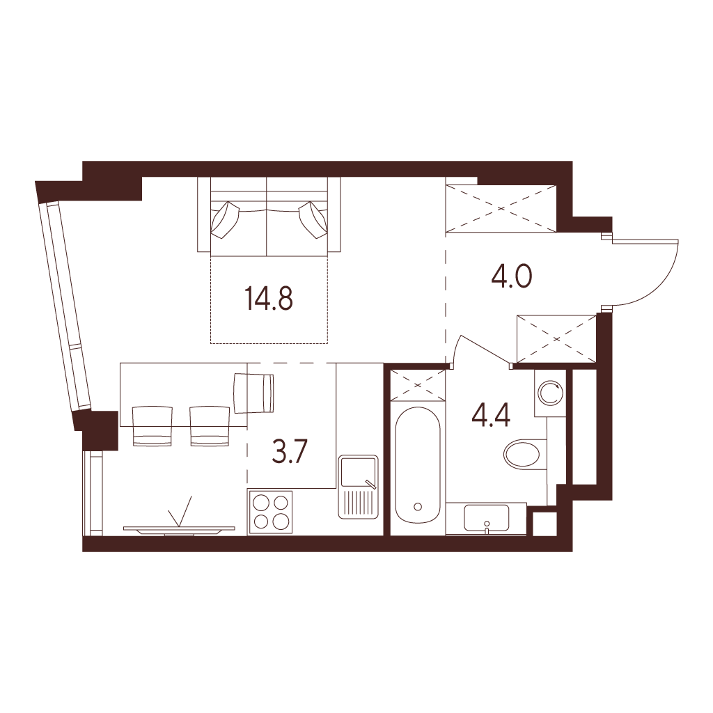 Планировка: студия, 26,9 м²