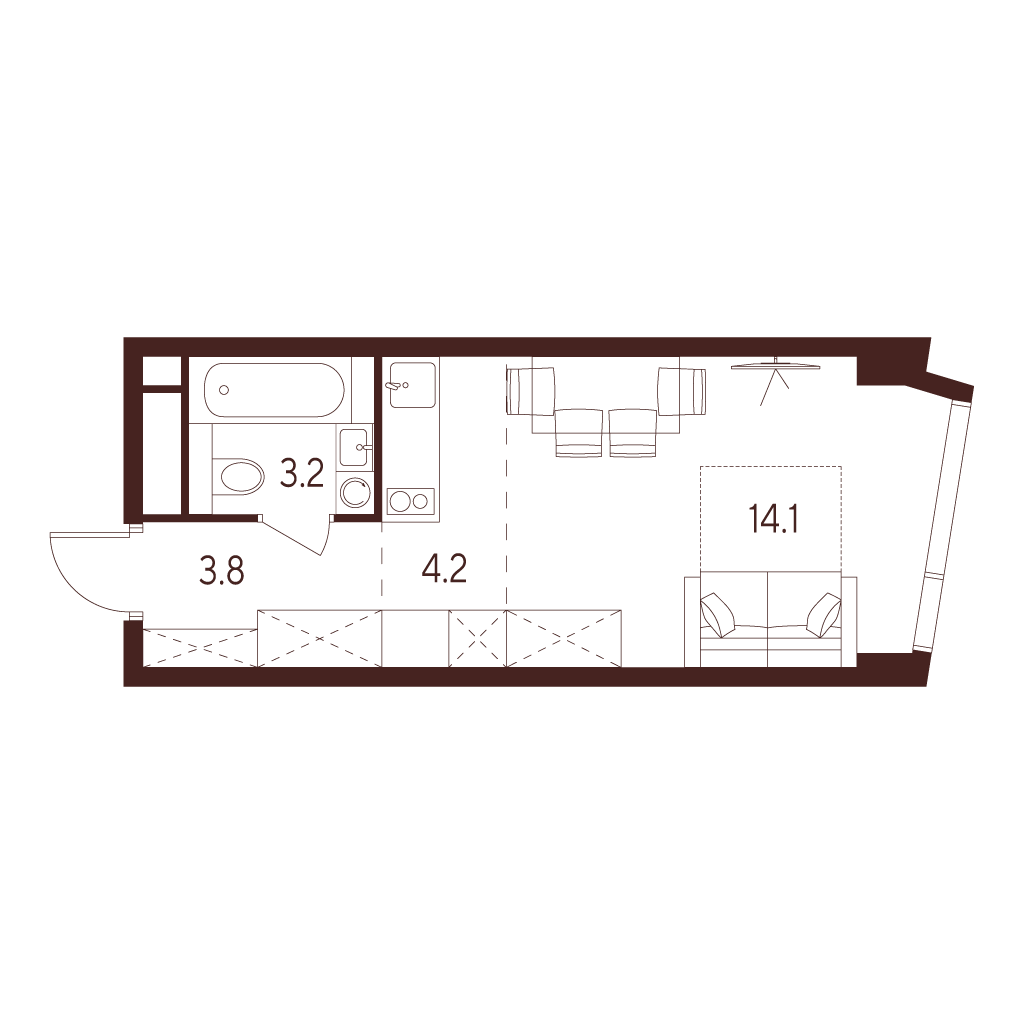Планировка: студия, 25,3 м²