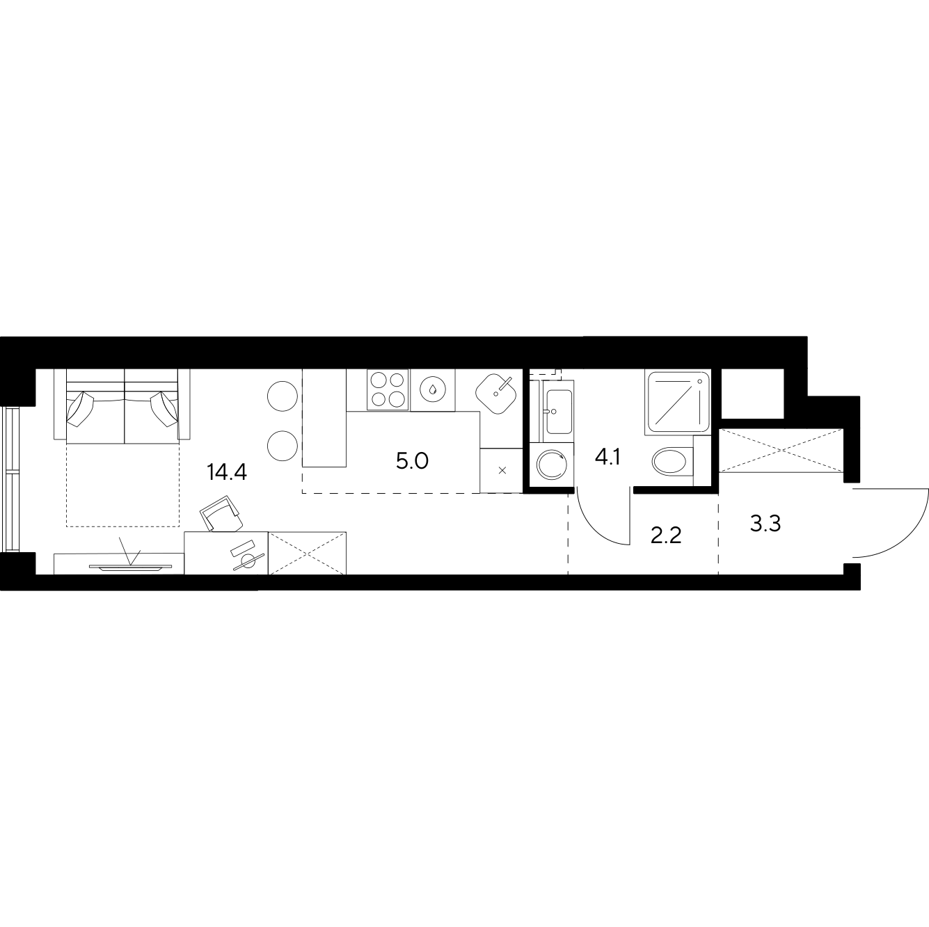 Планировка: студия, 29,0 м²