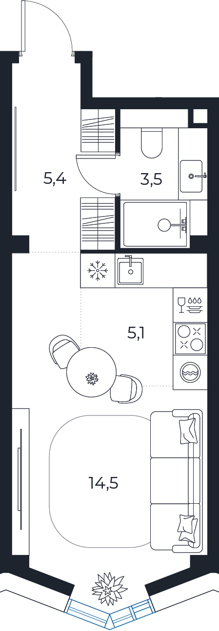 Планировка: студия, 28,5 м²