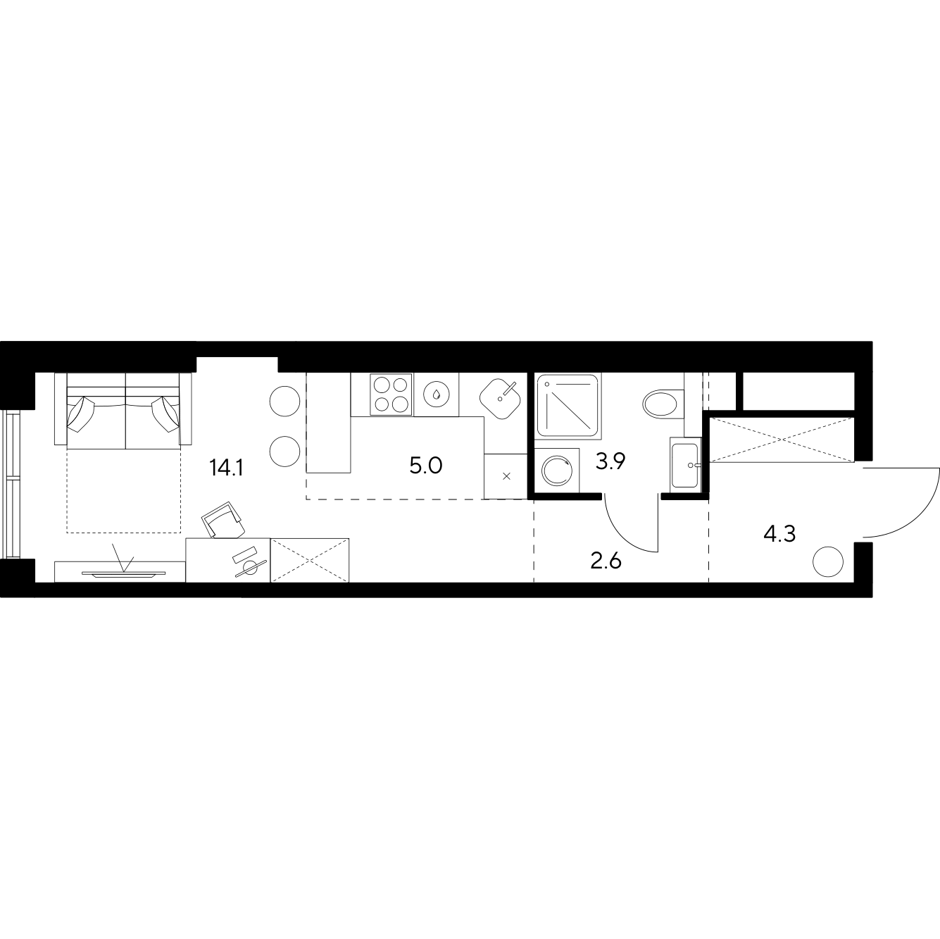 Планировка: студия, 29,9 м²