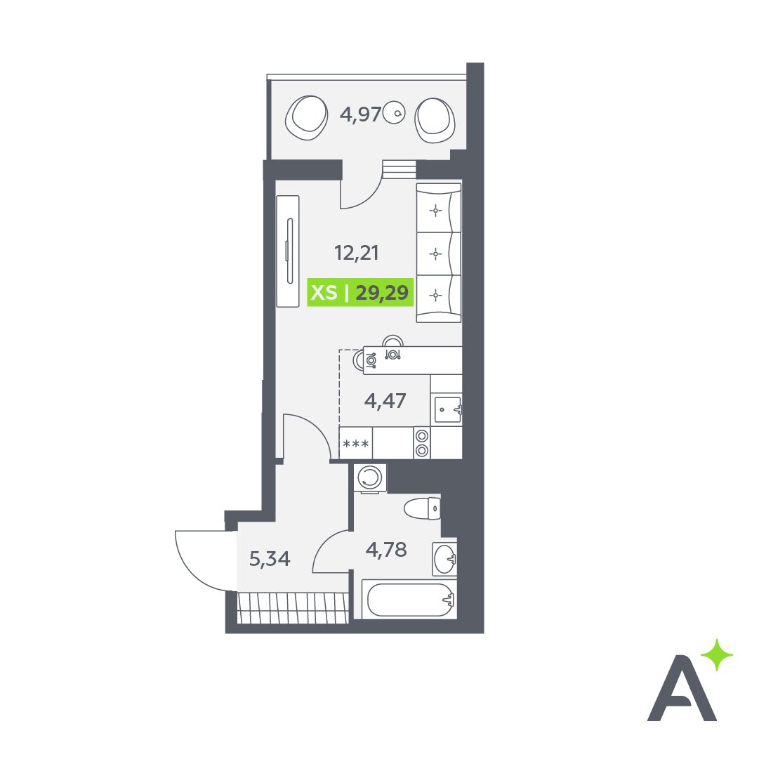 Планировка: студия, 29,3 м²