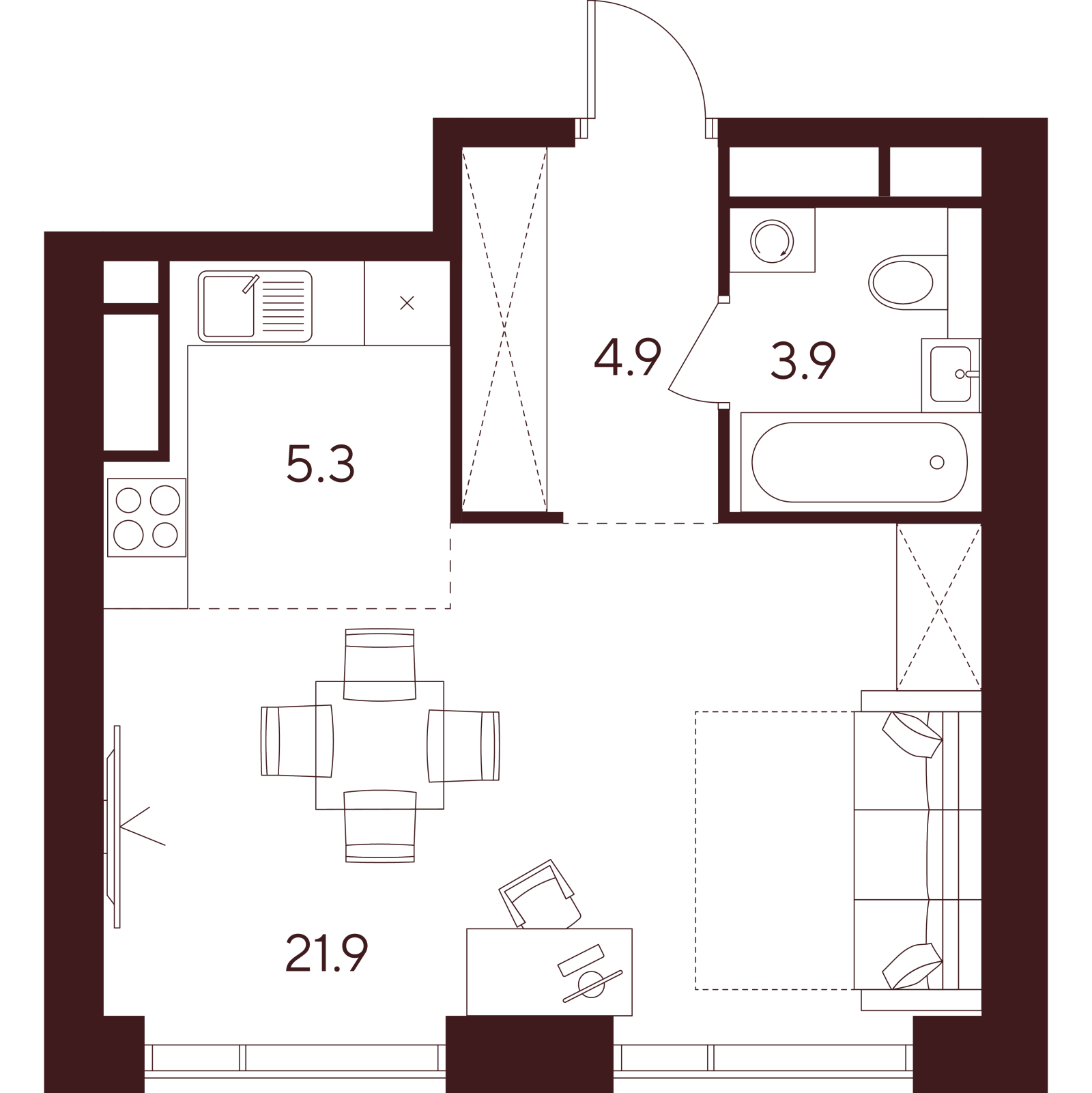 Планировка: студия, 36,0 м²