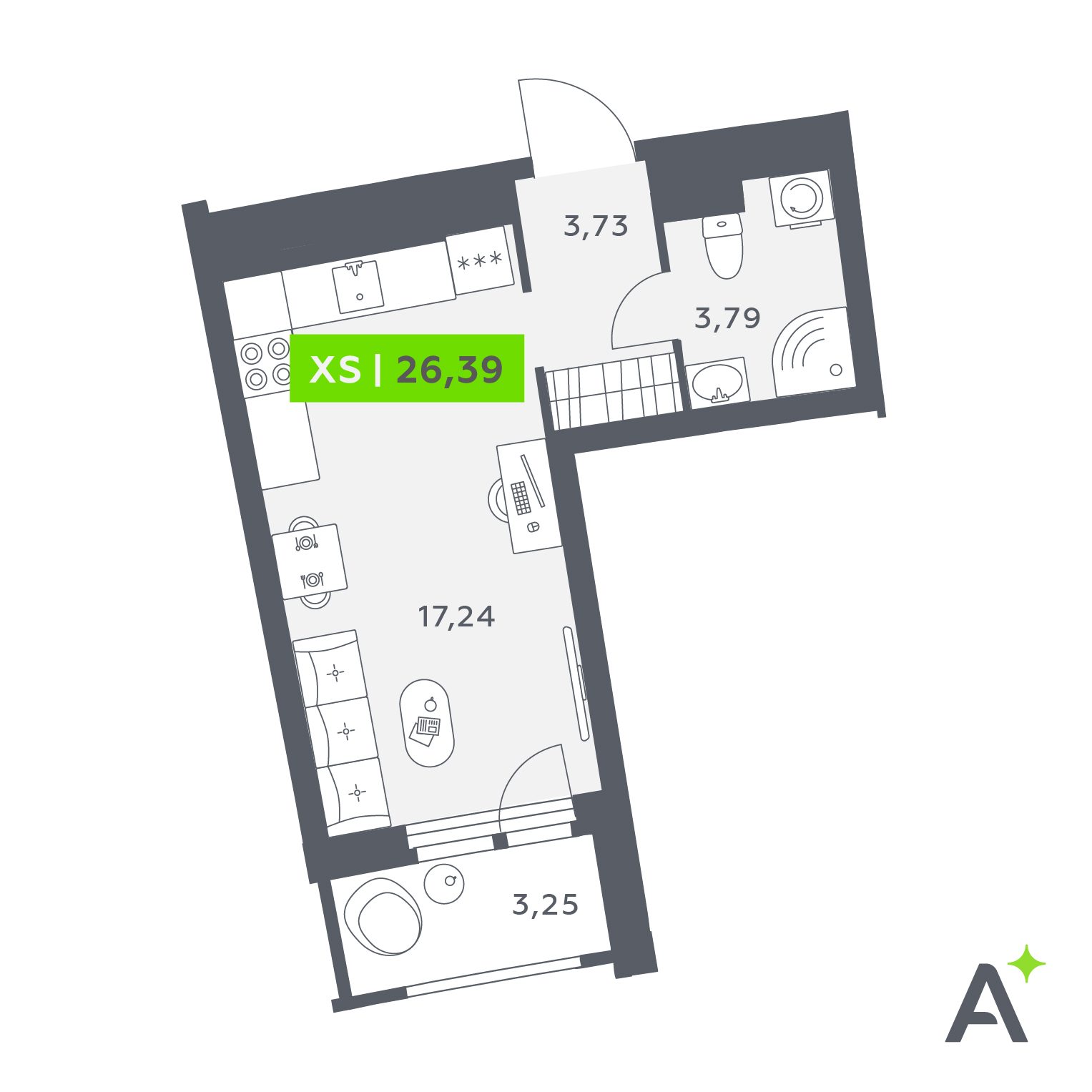 Планировка: студия, 26,4 м²