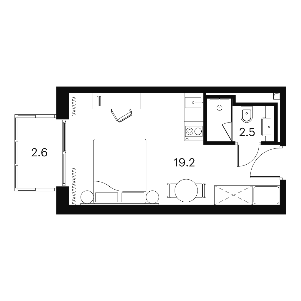 Планировка: студия, 24,3 м²