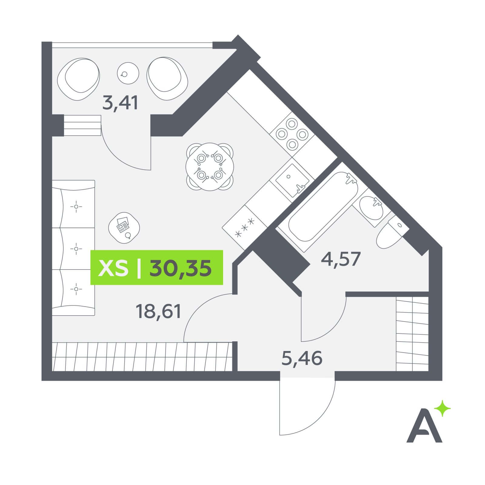 Планировка: студия, 30,4 м²