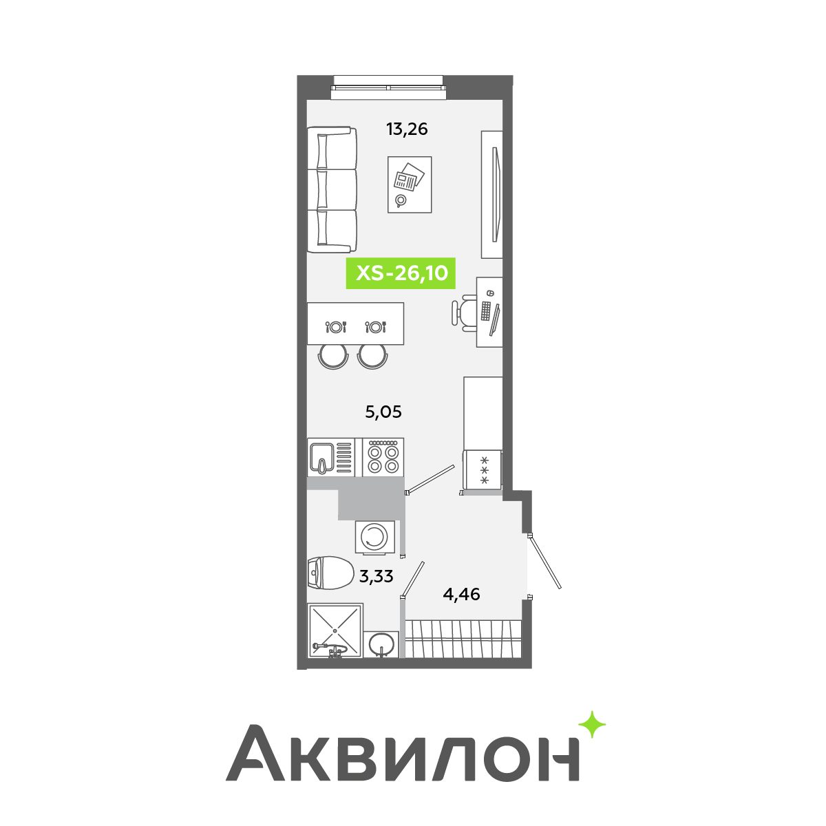 Планировка: студия, 26,1 м²