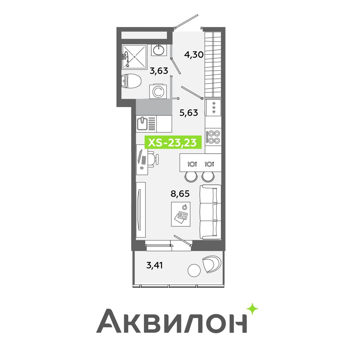 Планировка: студия, 23,2 м²