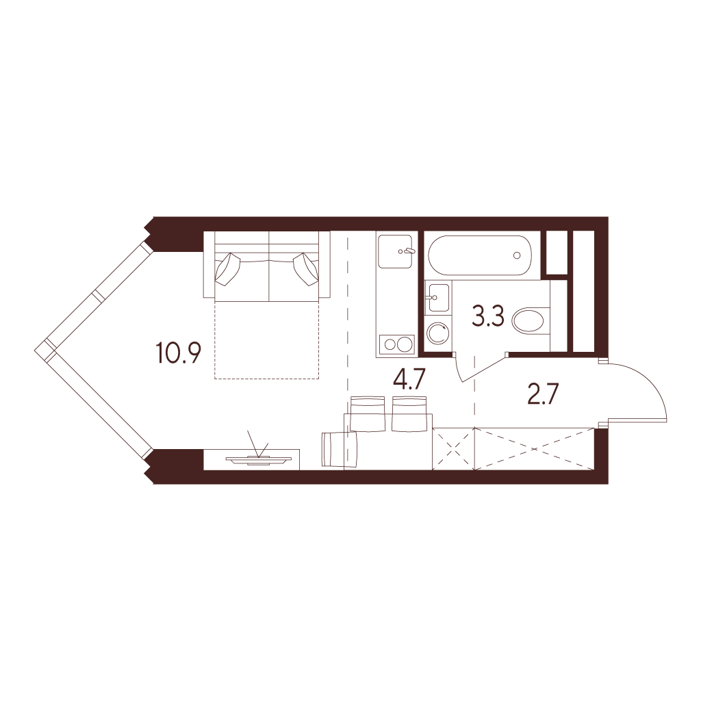 Планировка: студия, 21,6 м²