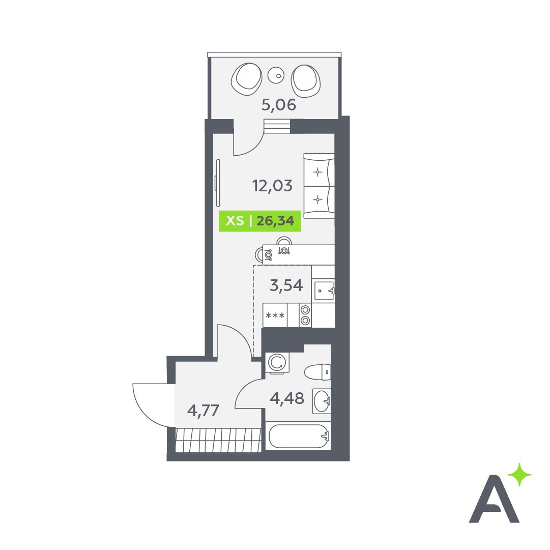 Планировка: студия, 26,3 м²