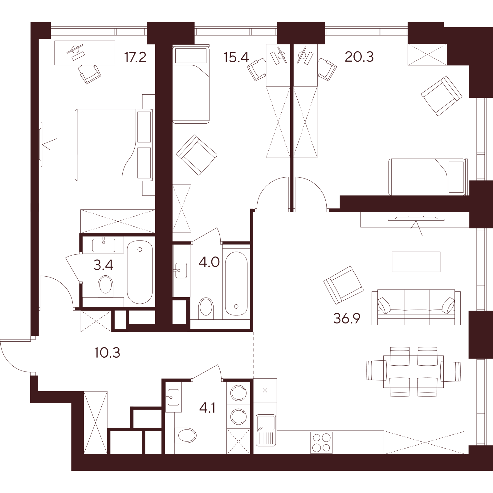 Планировка: 4-комнатная квартира, 111,6 м²