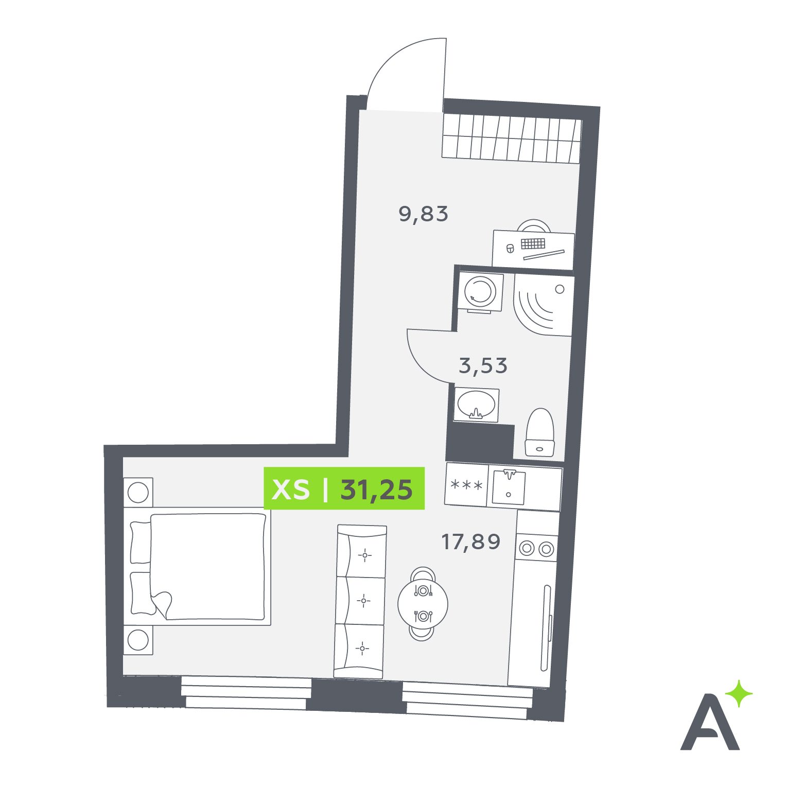 Планировка: студия, 31,3 м²