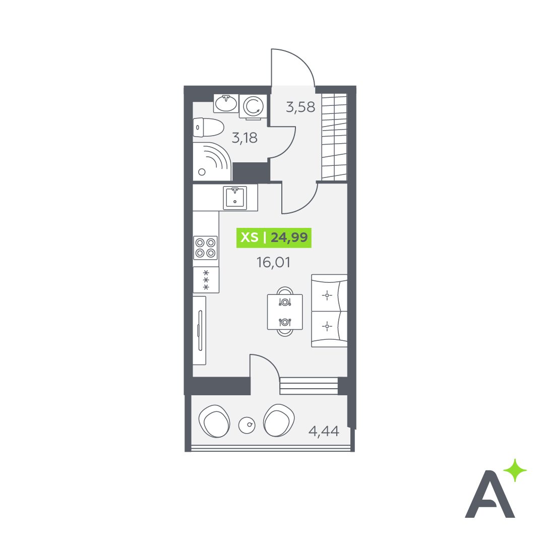 Планировка: студия, 25,0 м²