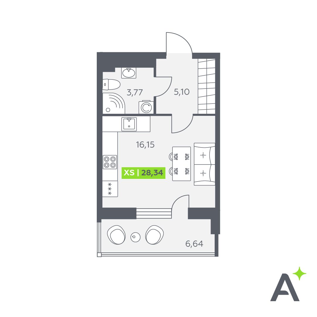Планировка: студия, 28,3 м²