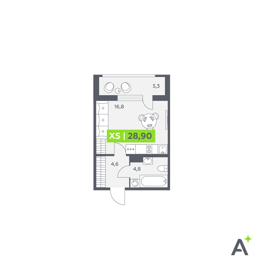 Планировка: студия, 28,9 м²