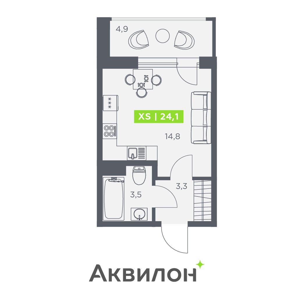 Планировка: студия, 24,1 м²