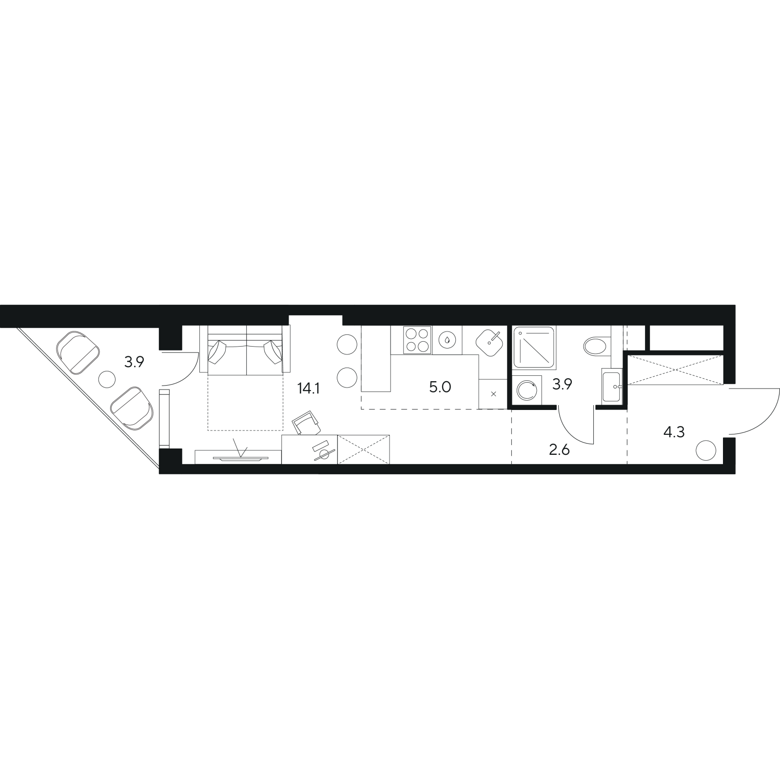 Планировка: студия, 33,8 м²