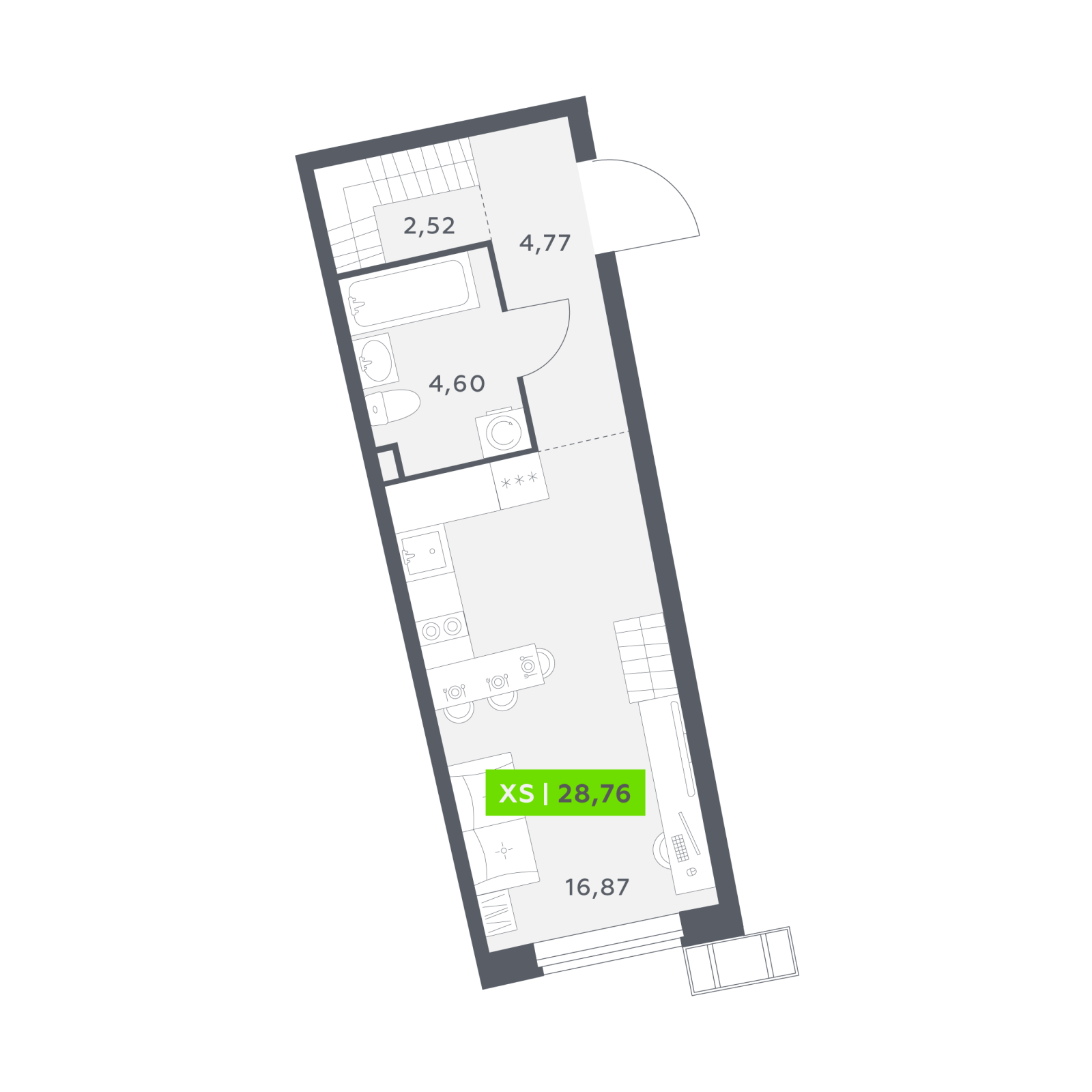 Планировка: студия, 28,8 м²