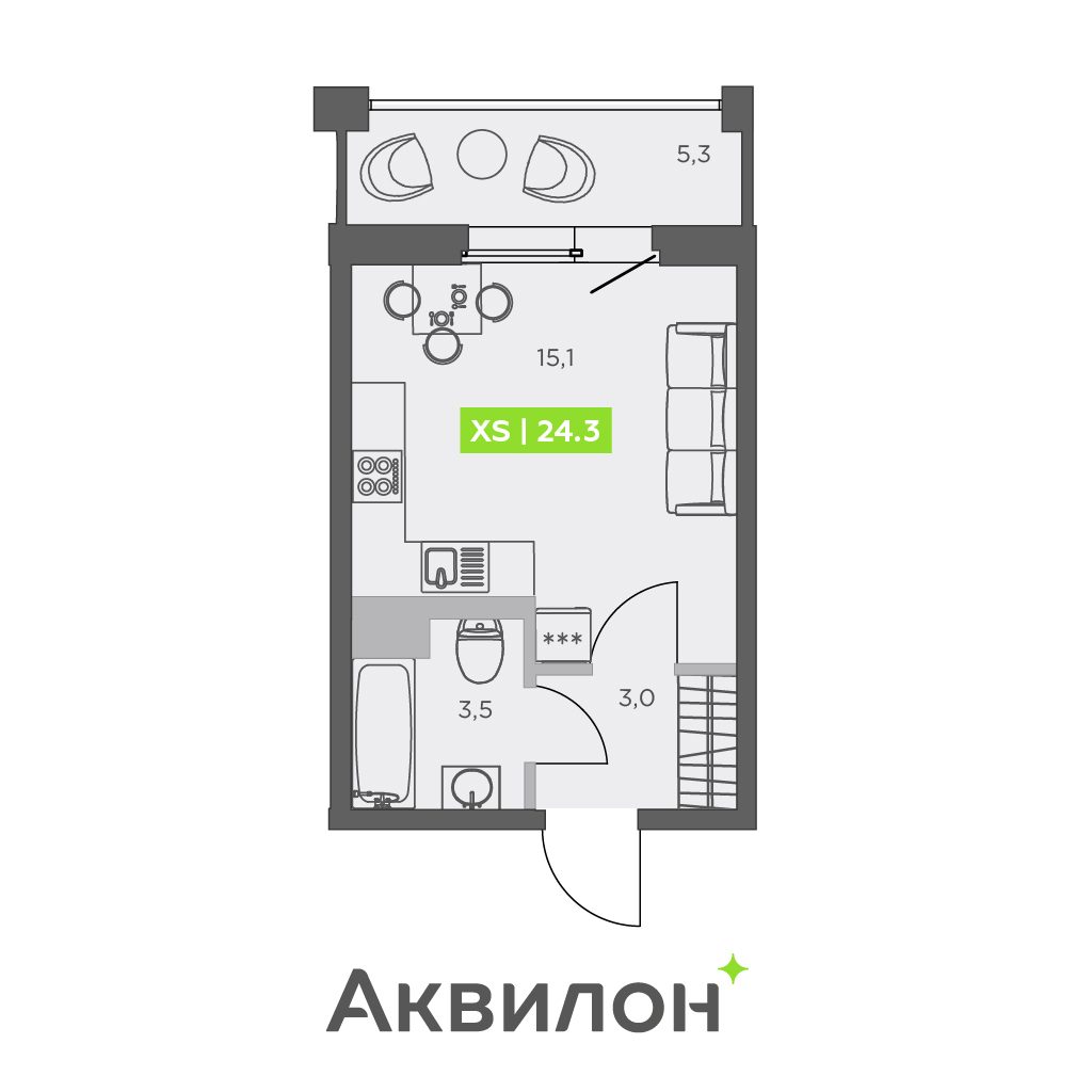 Планировка: студия, 24,3 м²