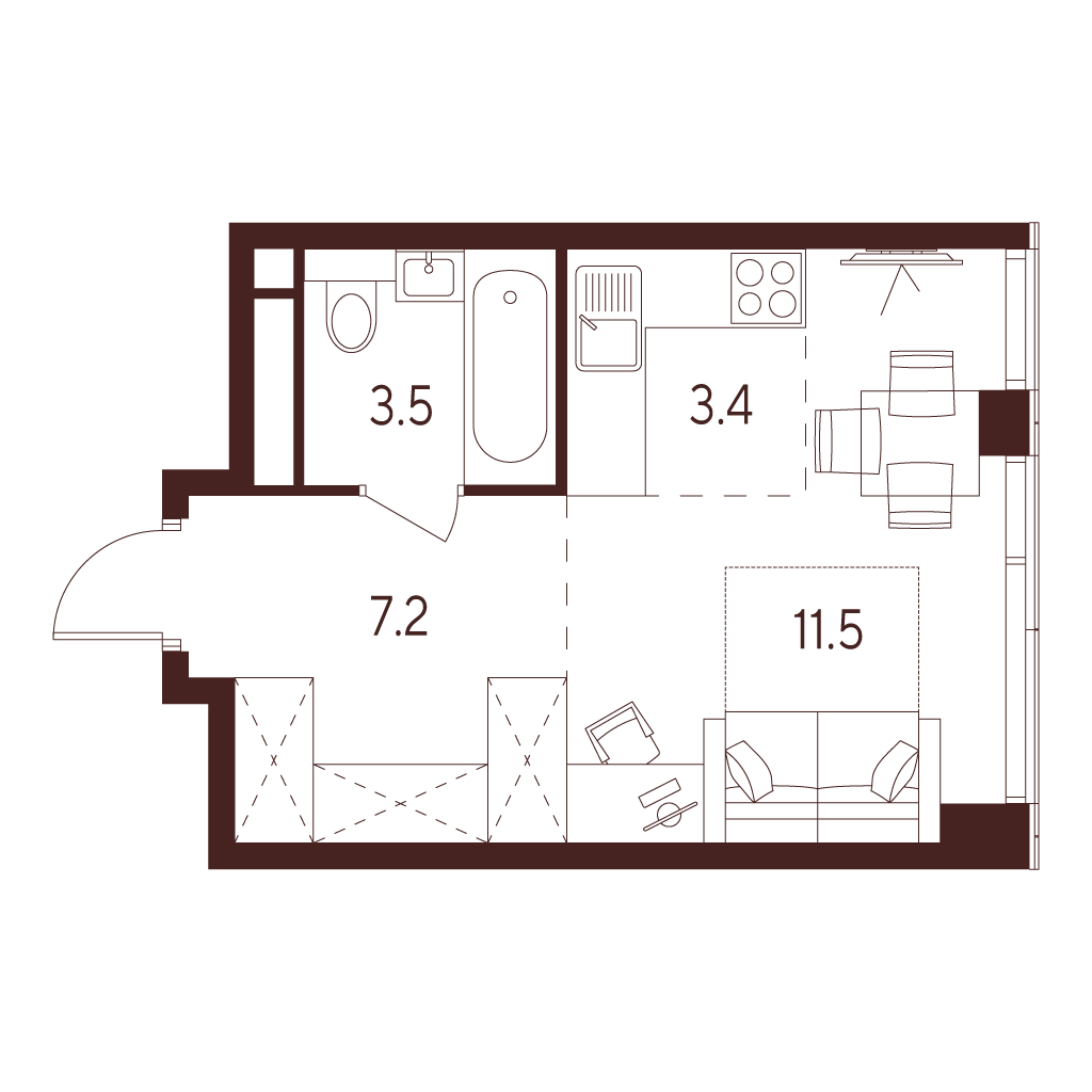Планировка: студия, 25,6 м²