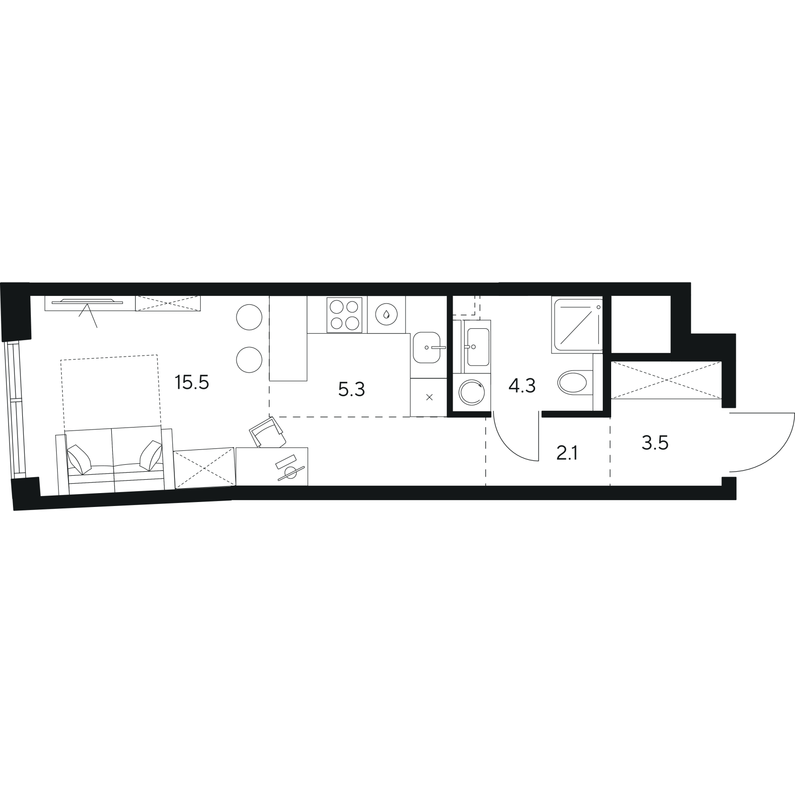 Планировка: студия, 30,7 м²