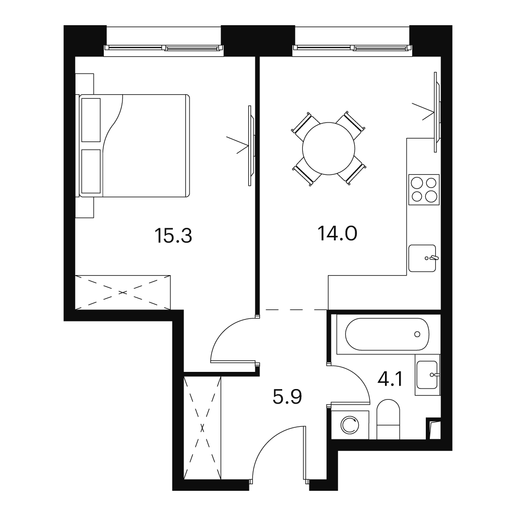 Планировка: 1-комнатная квартира, 39,3 м²