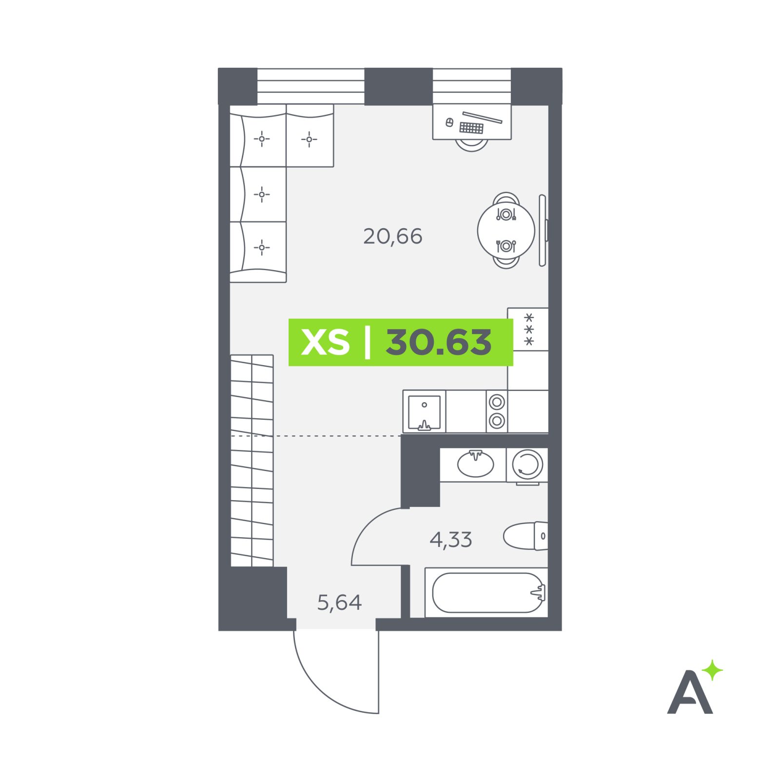Планировка: студия, 30,6 м²