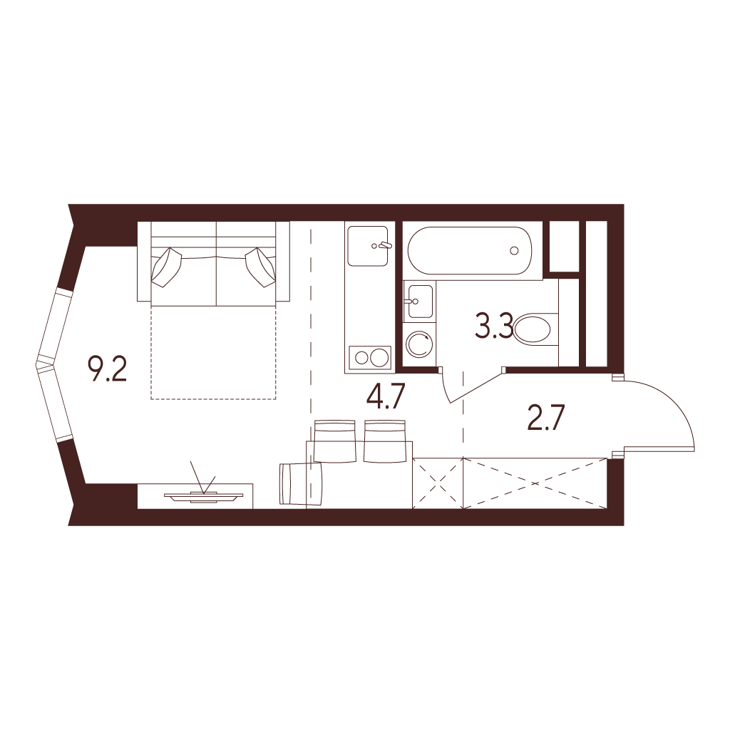 Планировка: студия, 19,9 м²