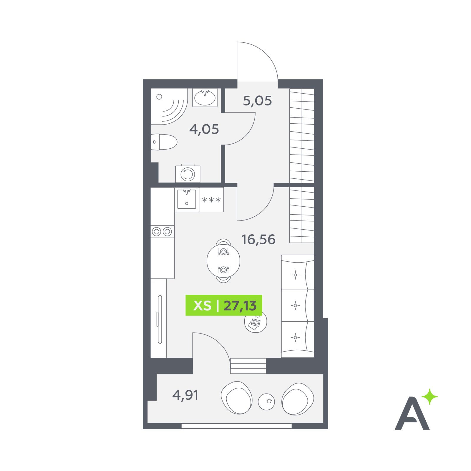 Планировка: студия, 27,1 м²