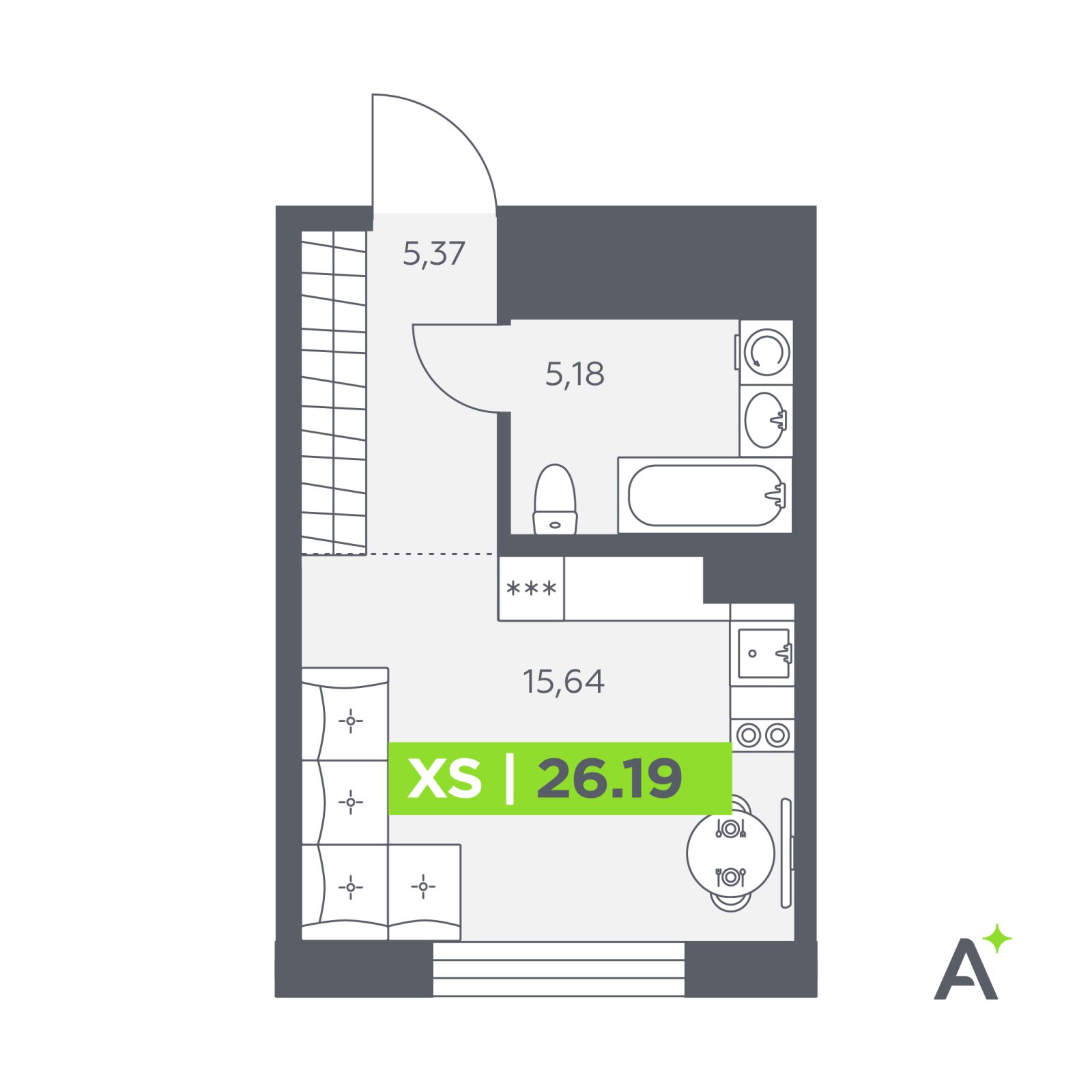 Планировка: студия, 26,2 м²