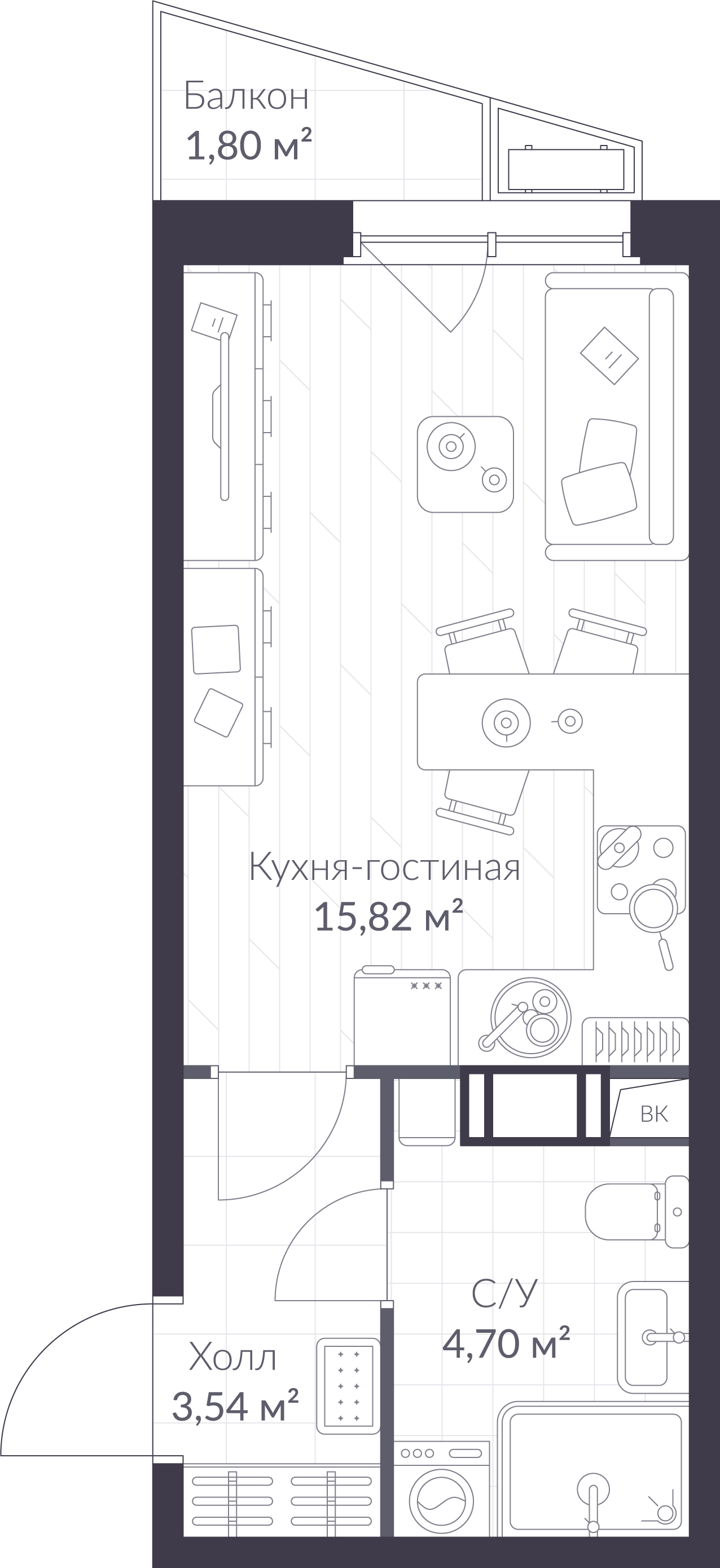 Планировка: студия, 24,6 м²