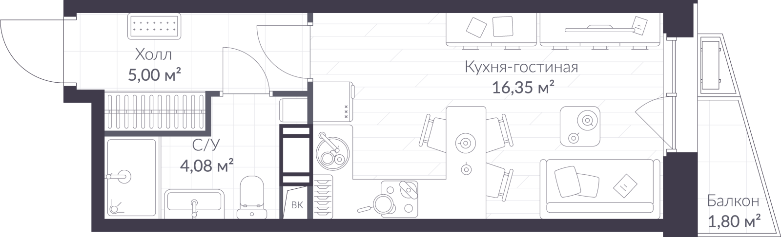 Планировка: студия, 26,0 м²