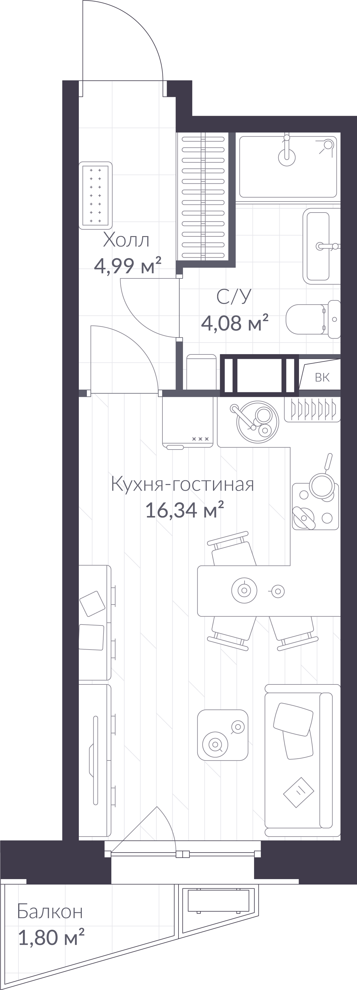 Планировка: студия, 26,0 м²