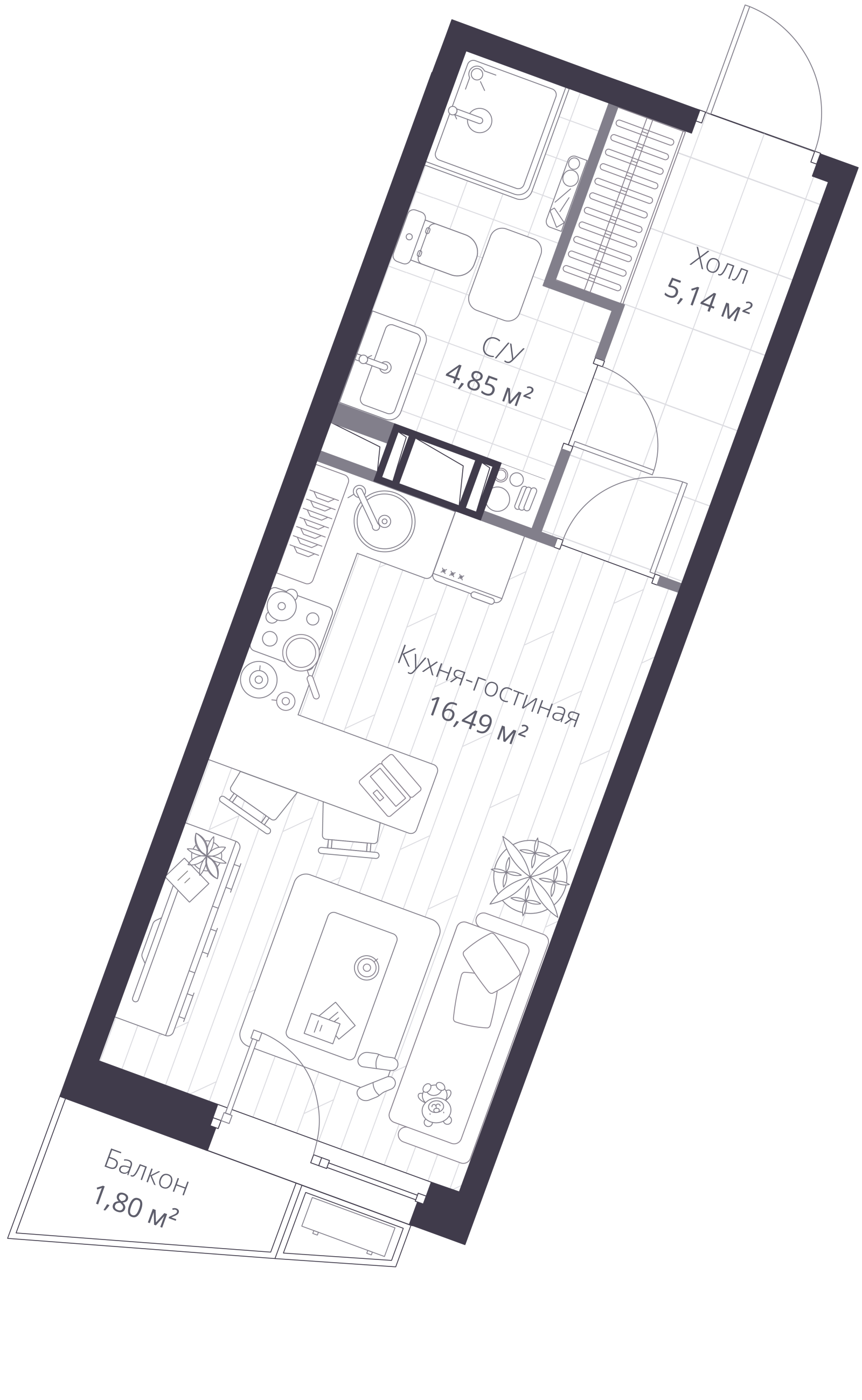 Планировка: студия, 27,1 м²