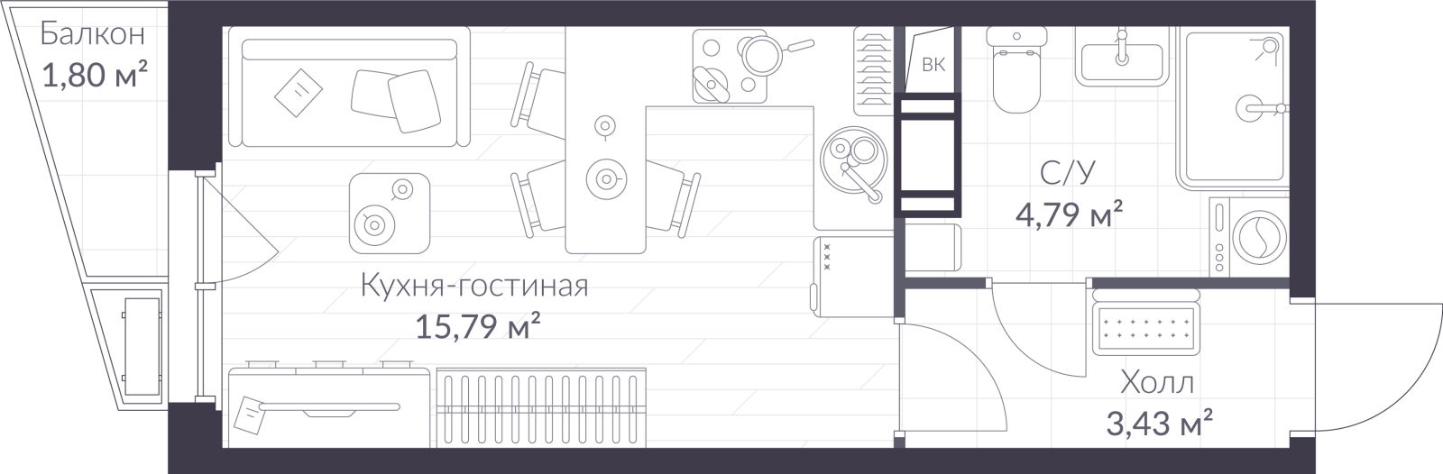 Планировка: студия, 24,6 м²
