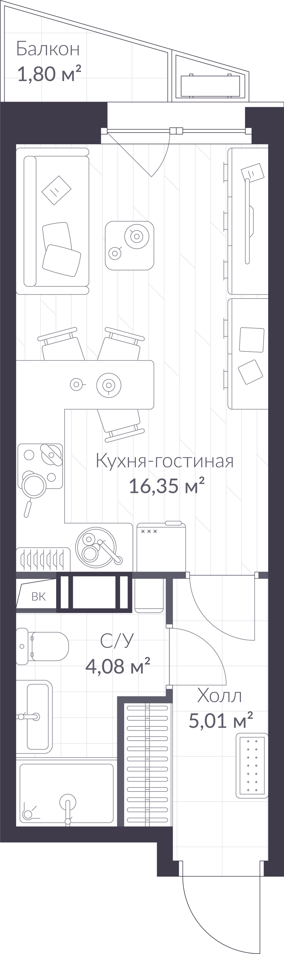Планировка: студия, 26,0 м²