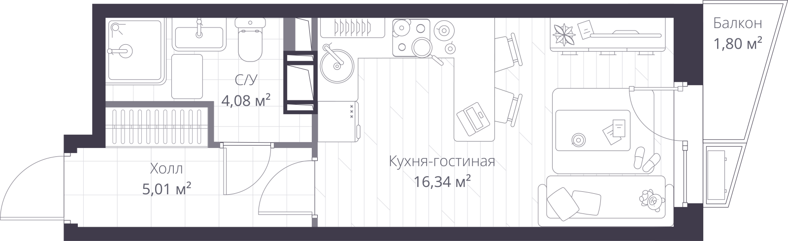Планировка: студия, 26,0 м²