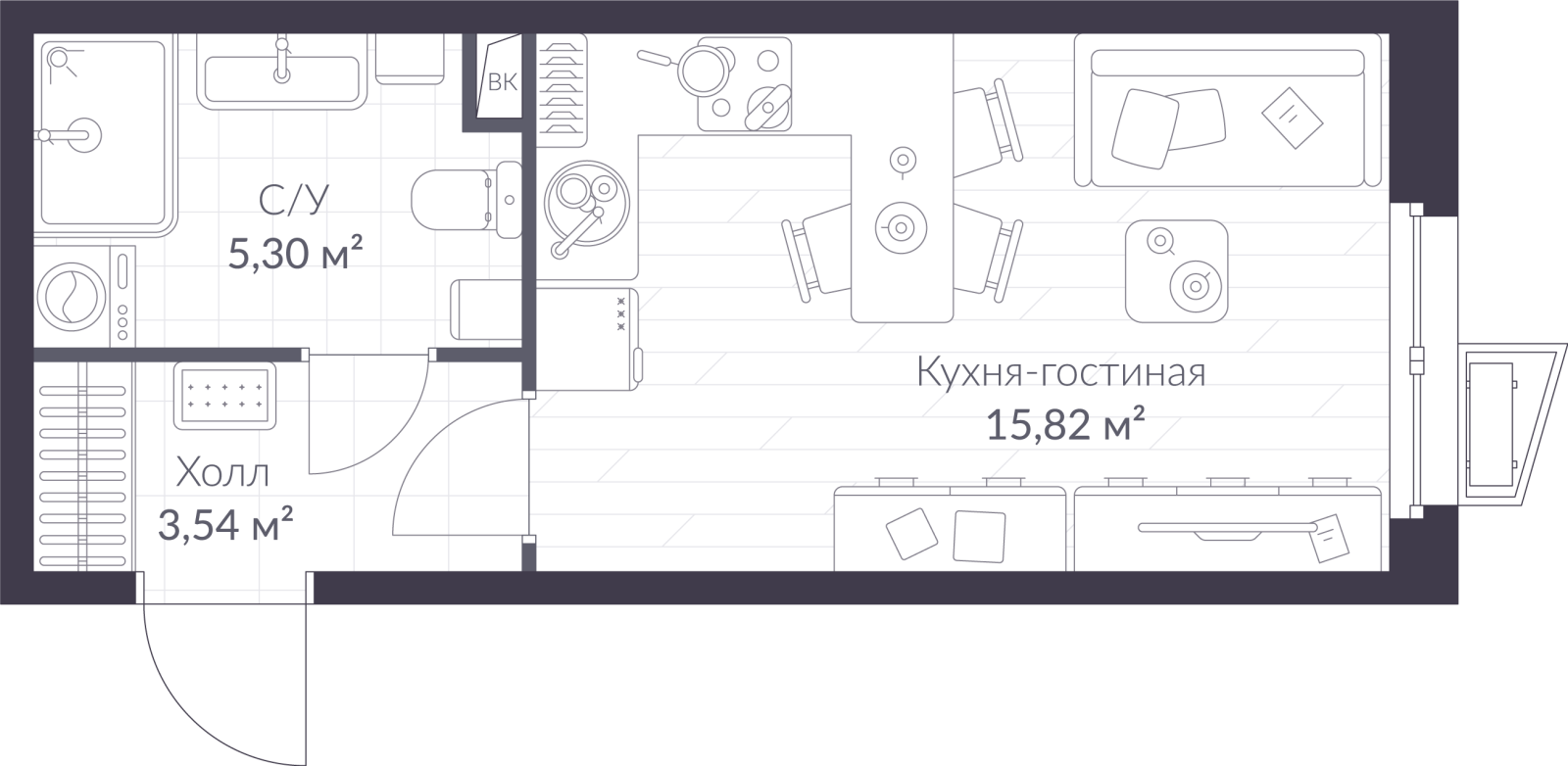 Планировка: студия, 24,7 м²