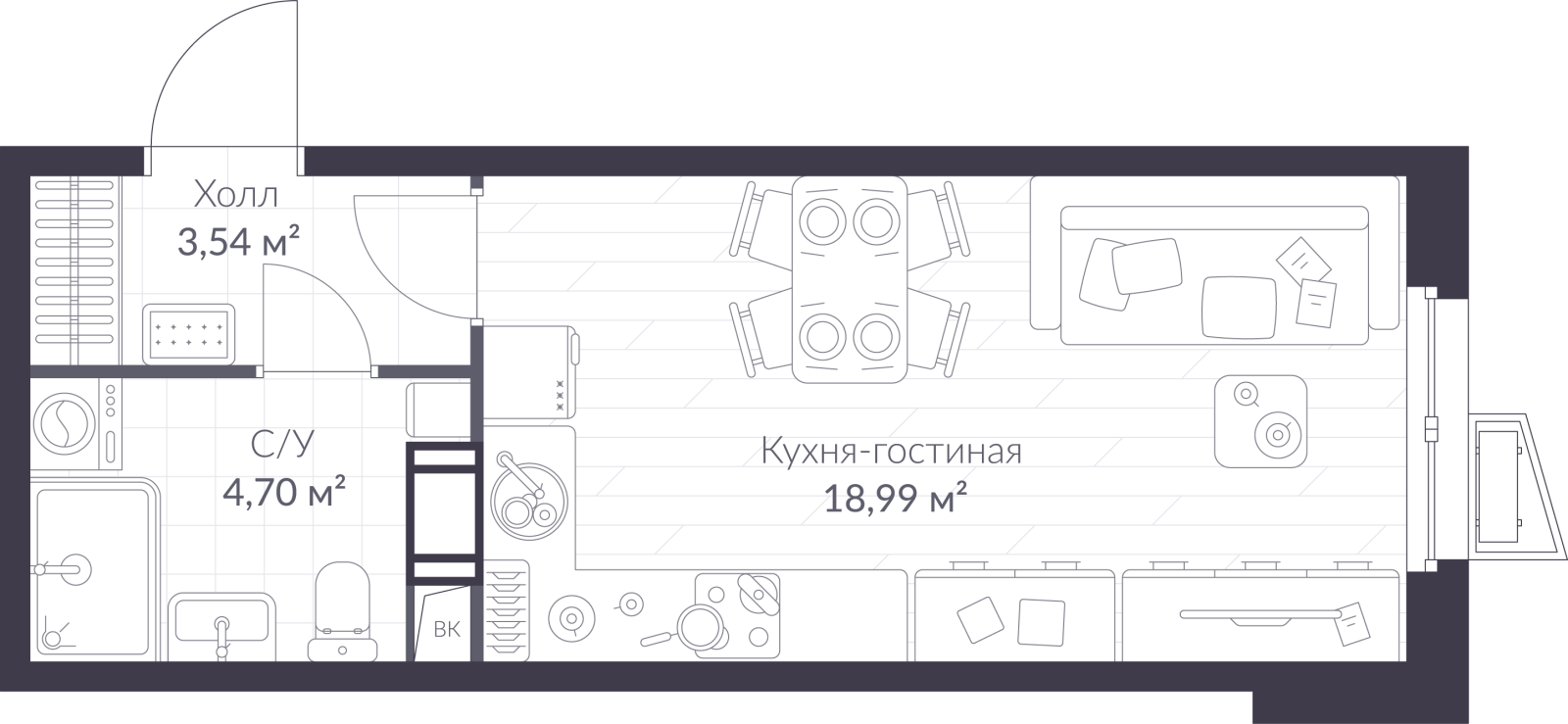 Планировка: студия, 27,2 м²