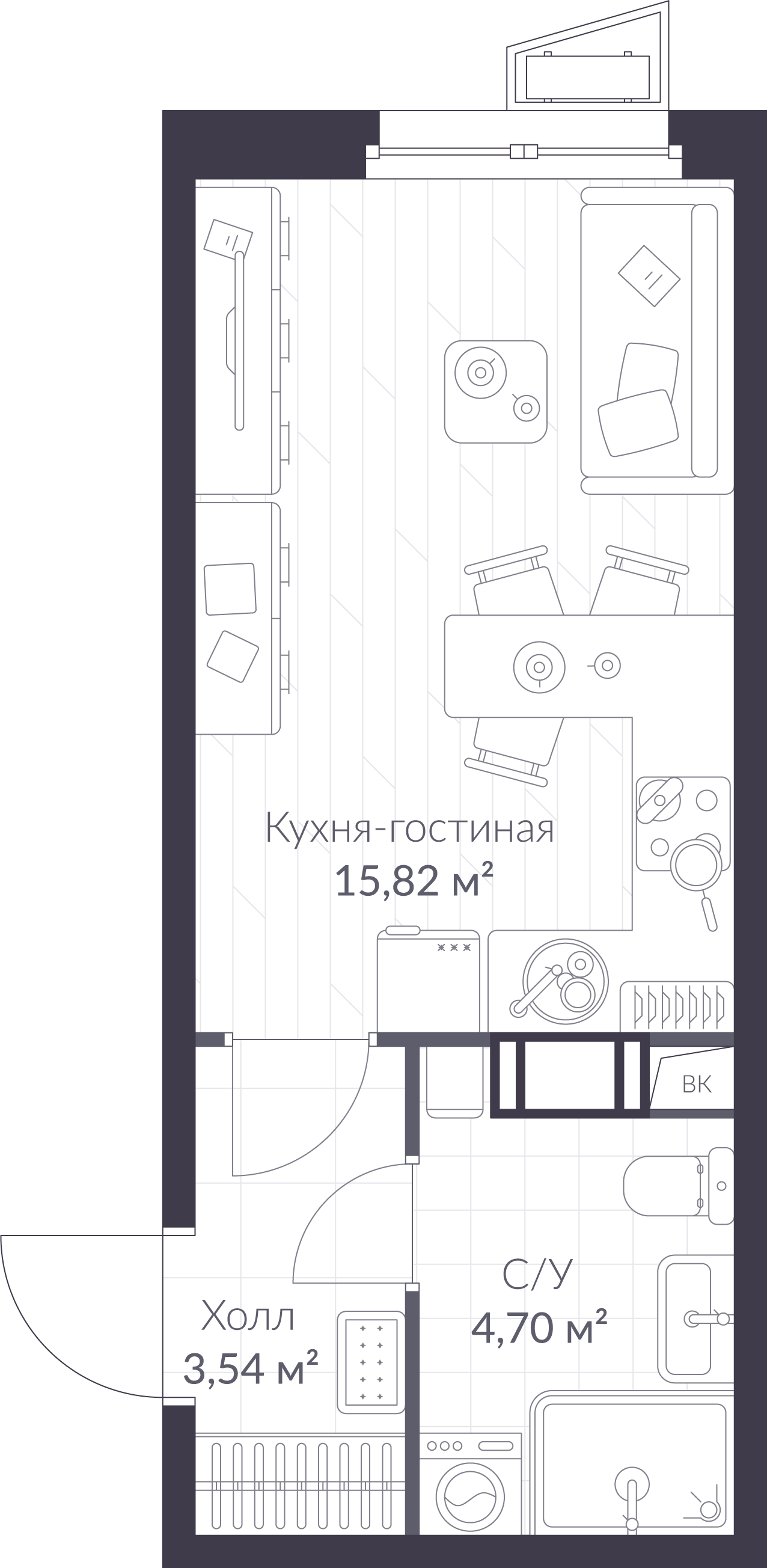 Планировка: студия, 24,1 м²
