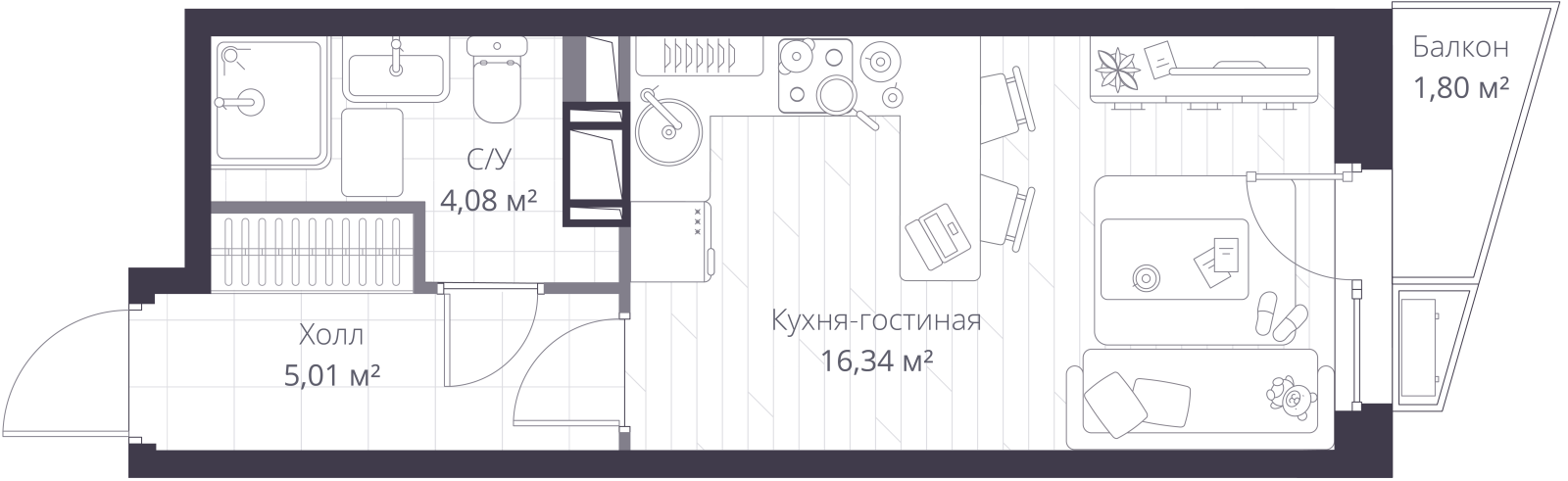 Планировка: студия, 26,2 м²