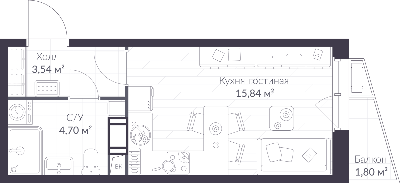Планировка: студия, 24,6 м²