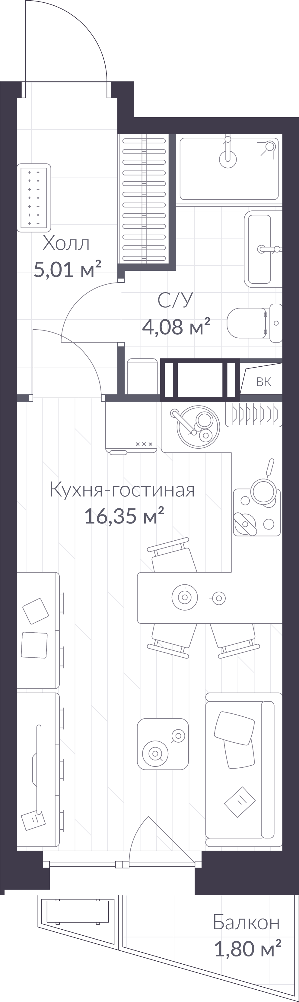 Планировка: студия, 26,0 м²